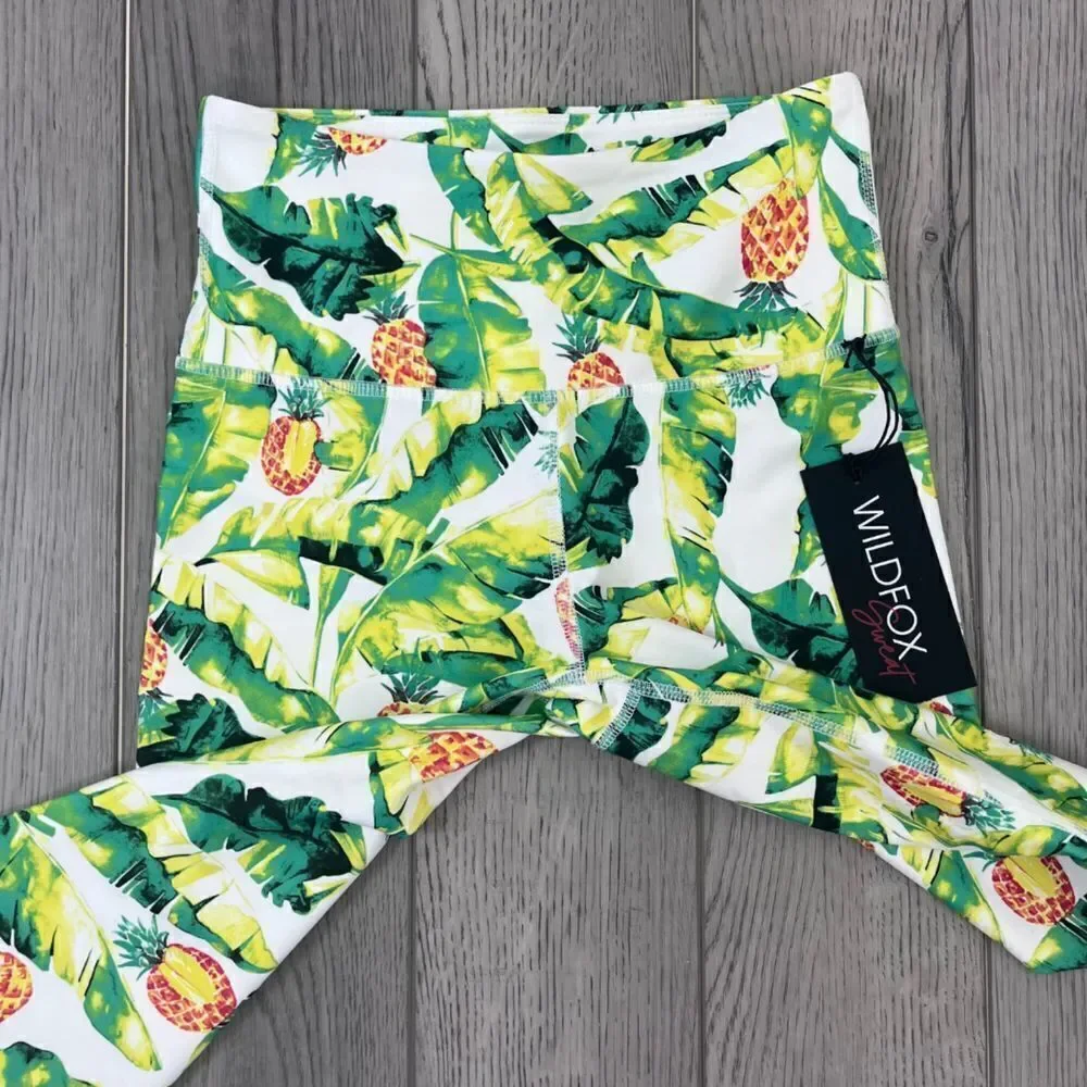 Wildfox Women Size S Green Yellow High Rise Novelty Palm Pinapple NEW Leggings